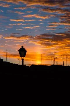 First rays of sun in the city 스톡 사진