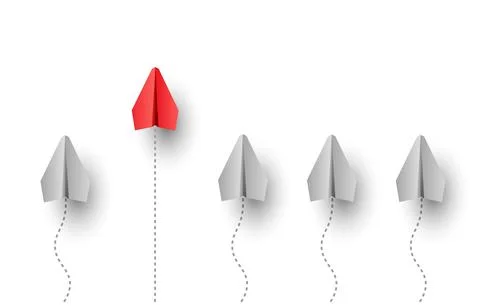 First red paper plane ahead of others leadership concept Illustrazione stock