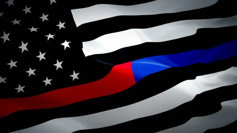 First Responder USA. Thin Blue Line Thin Red Line Embroidered U.S. American Flag Stock Footage 106012530