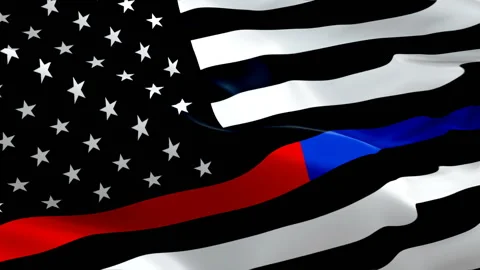 First Responder USA. Thin Blue Line Thin Red Line Embroidered U.S. American Flag Stock Footage 106012658