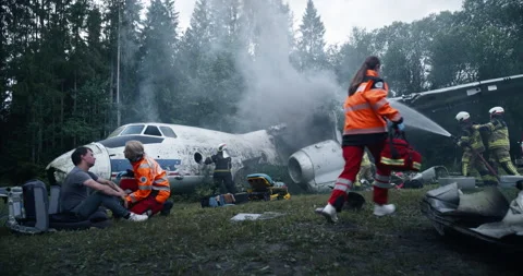 First Responders Saving Passengers From Plane Crash Stock Footage 295803419