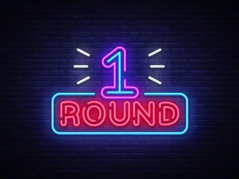 First Round is a neon sign vector. Boxing Round 1 bout, neon symbol design Stock Illustration