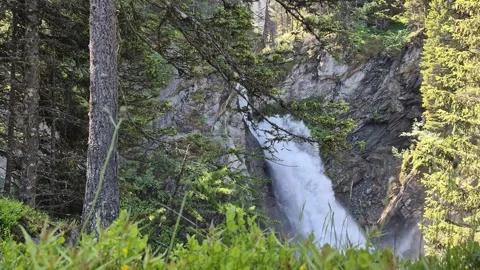 First Rutor waterfall in slow motion, near La Thuile in Aosta Valley, Italy Stock Footage 311801683
