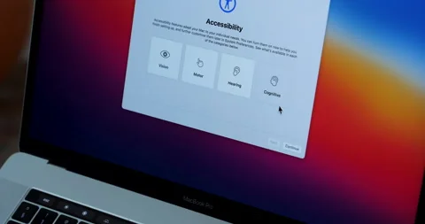 First screen on MacBook Pro M1 silicon chip CPU after reinstallation of macOS Stock Footage 153401434