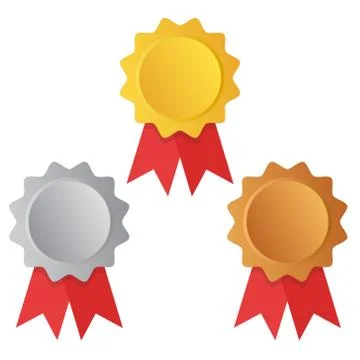 First, Second and Third place. Award Medals Set isolated on white with ribbon Stock Illustration