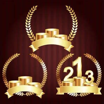 First, second and third place prizes on the podiums of several designs Stock Illustration