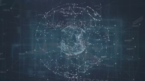 At first second glowing nodes assembling into pulsing rotating data sphere Stock Footage 312408286