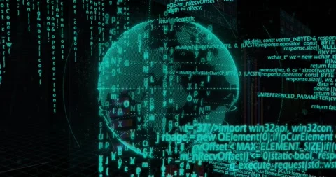 First second starting 3D globe appearing while code streams scrolling globe Stock Footage 326762184
