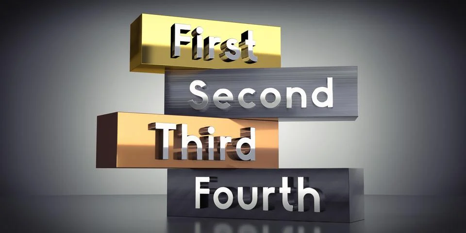 First, second, third, fourth - words on metal blocks - 3D illustration Stock Illustration
