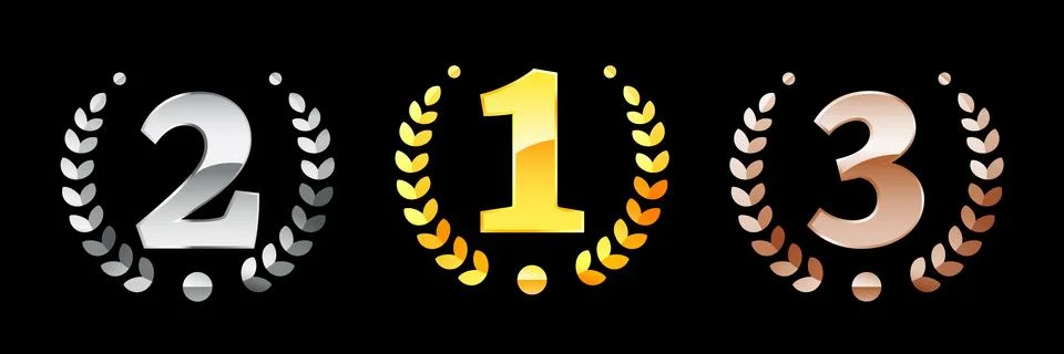 First, second, third place icons. Gold, Silver, Bronze. Vector eps 10 Stock Illustration