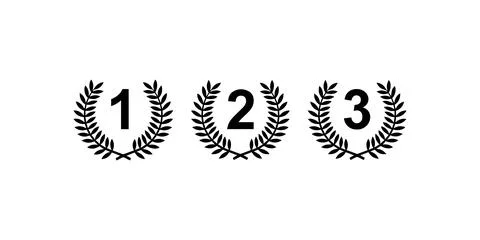 First, second, third place icons with laurel wreaths. Vector icon design. Stock Illustration