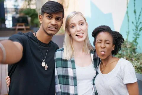 The first selfie always has to be a fun one Stock Photos