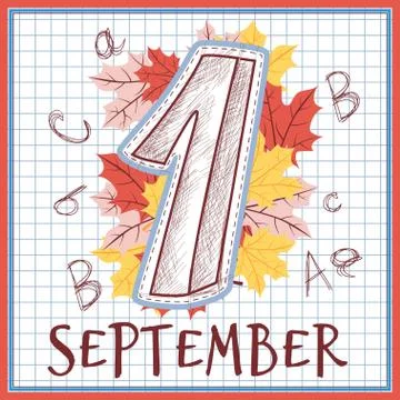 First of September. Number one in the style of a hand drawing with hatching Illustrazione stock