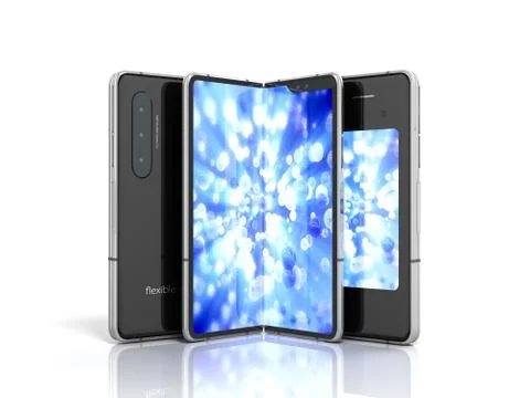 First serial flexible phone 3d render on white background Stock Illustration