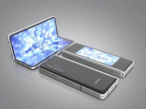 First serial flexible phone 3d render on grey background Stock Illustration