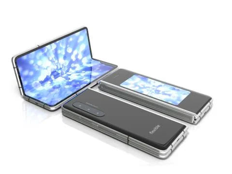 First serial flexible phone 3d render on white Illustrazione stock