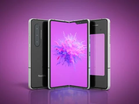 First serial flexible phone 3d render on color background 스톡 일러스트
