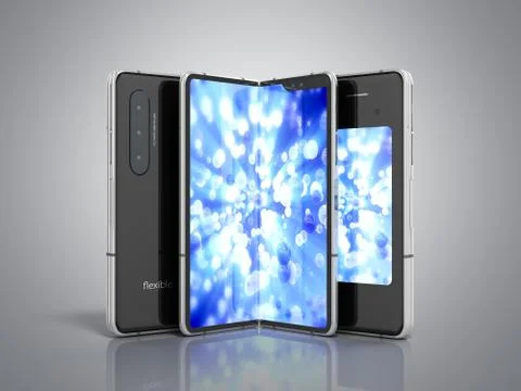 First serial flexible phone 3d render on grey background Stock Illustration