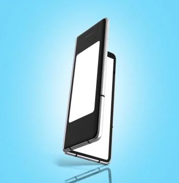 First serial flexible phone 3d render on blue background Stock Illustration