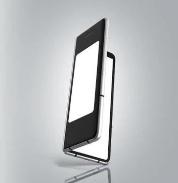 First serial flexible phone 3d render on grey background Illustrazione stock
