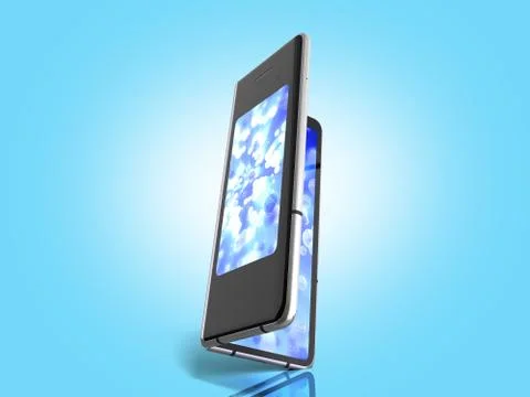 First serial foldable phone 3d render on blue background Stock Illustration