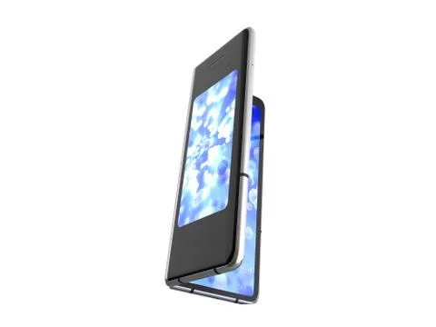 First serial foldable phone 3d render on white background no shadow Stock Illustration