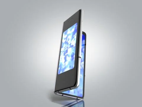 First serial foldable phone 3d render on grey background Stock Illustration