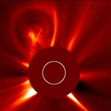 The first of a series of coronal mass ejections (CMEs) over three days (Au... Stock Photos