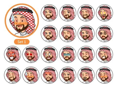 The first set of Saudi Arab man cartoon character design avatars 스톡 일러스트