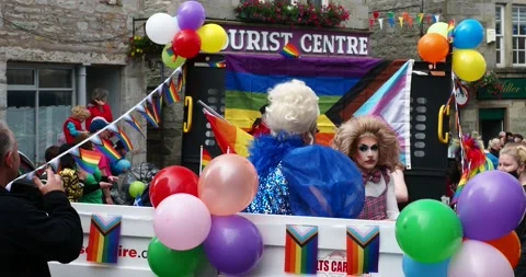 The first Shetland Pride march in Lerwick, Shetland, Scotland, UK. Stock Footage 239770896