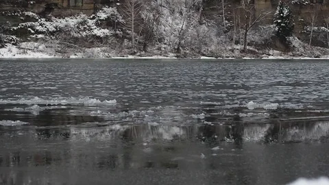 First snow in the autumn forest by the river. Stock Footage 82220782