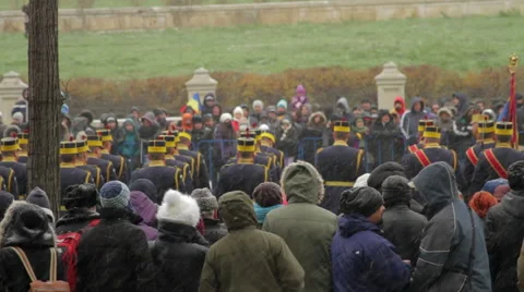 First Snow, Big Crowd Waiting A Military Parade, National Day, Winter Stock Footage 54989590