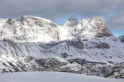 The first snow on the Dolomites Foto stock