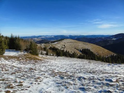The first snow fell in the mountains Stock Photos