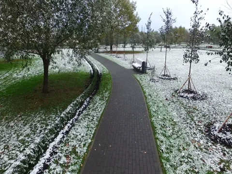 The first snow fell in the Park Stock Footage 83256177