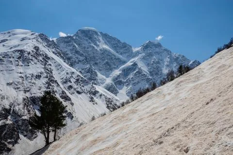 The first snow on mount Cheget. late autumn in the Caucasus Stock Photos