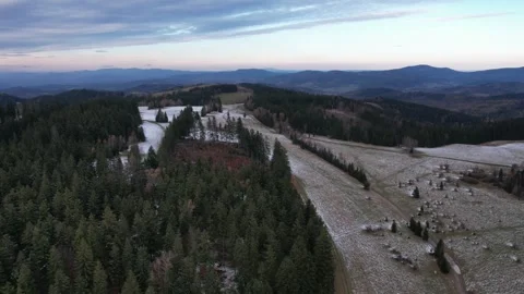 First snow in mountains Sudetes before sunset winter time clouds Stock Footage 259406241