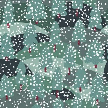 First snow pine tree seamless pattern. Doodle forest background. Illustrazione stock