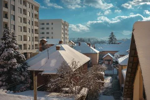 The first snow in town Stock Photos