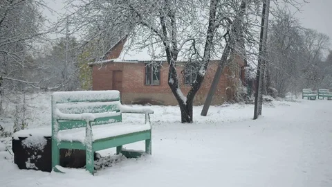 First snow in the village. Video stock 69769497