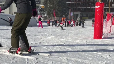 First snowboarding lesson, ever, 60fps Stock Footage 104168953