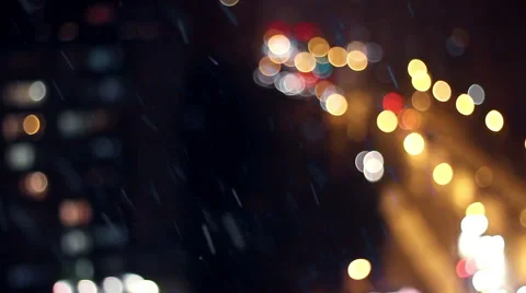 First Snowfall in night town Video stock 57658278