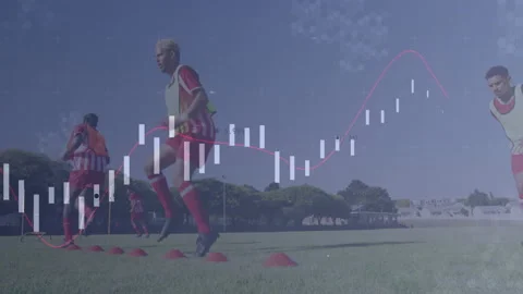 First soccer athlete stepping forward into high-knee cone drills with chart Stock Footage 311039586