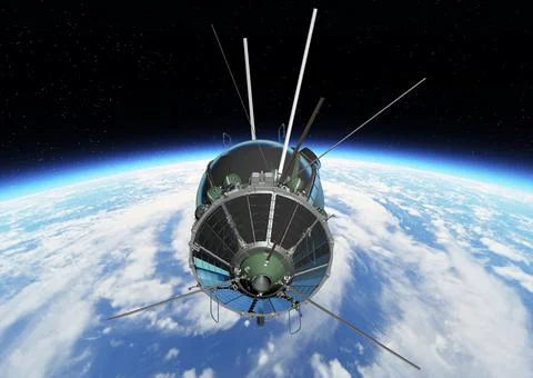 The first spaceship at the orbit Stock Illustration