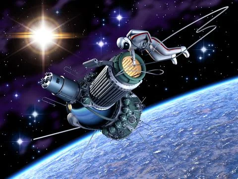 First spacewalk. 3D Illustration. Stock Illustration