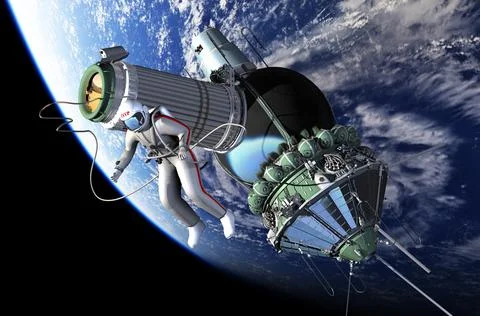 First spacewalk. 3D Illustration. Illustrazione stock