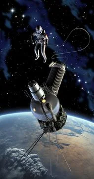 First spacewalk. 3D Illustration. Stock Illustration