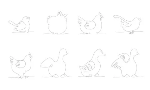 First spring birds set hand draw continues one line. Vector stock illustration Stock Illustration