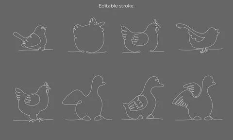 First spring birds set hand draw continues one line. Vector stock illustration Stock Illustration