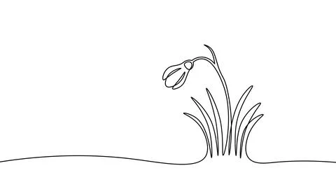 First spring flower snowdrops. One continuous line early blooming garden flower Stock Illustration